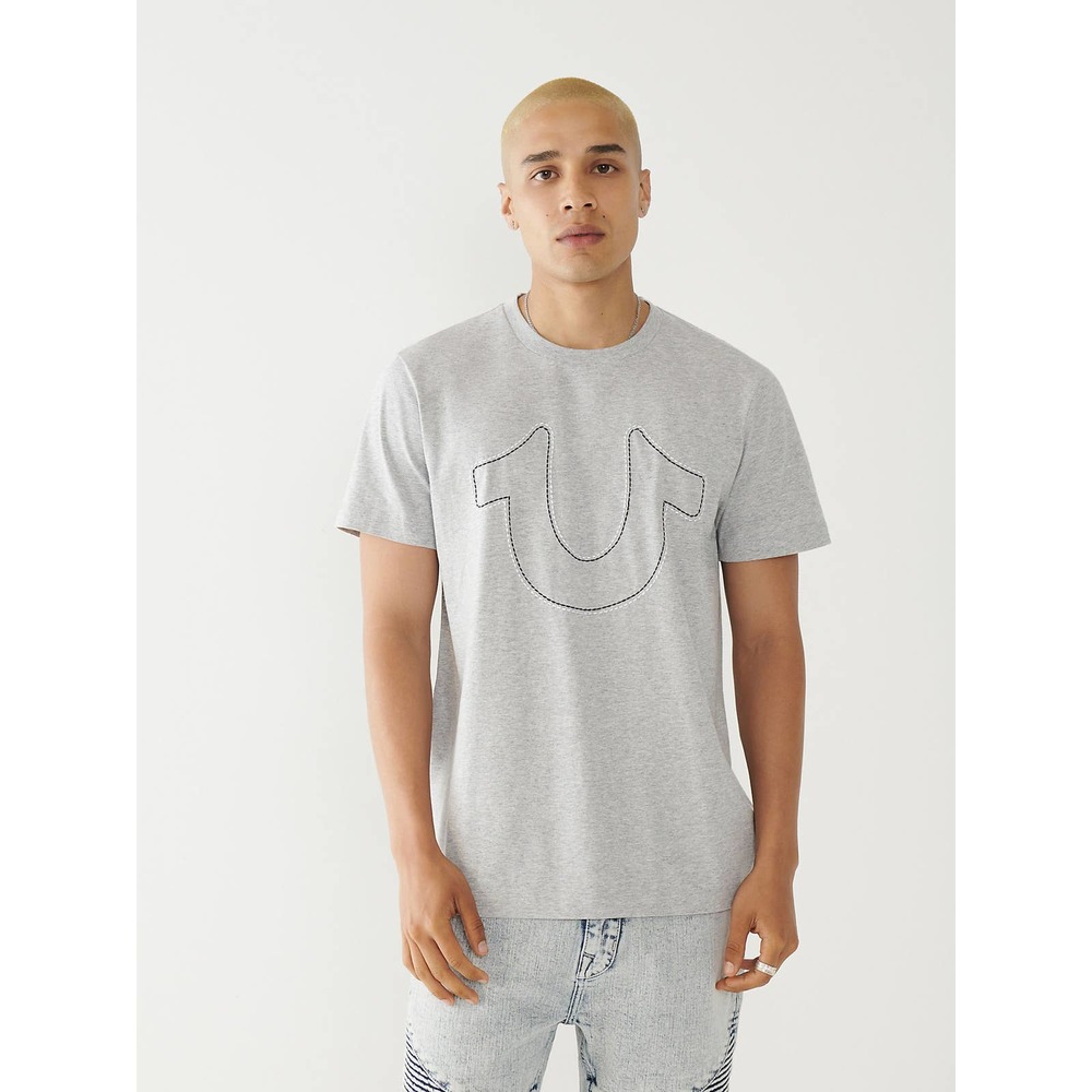 True Religion Men's Double Stitch Horseshoe Logo Tee T-Shirt - Grey